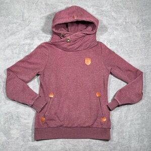 Wanakome Womens S Burgundy Hoodie Cowl Neck Leather Trim Casual Outdoor Gorpcore